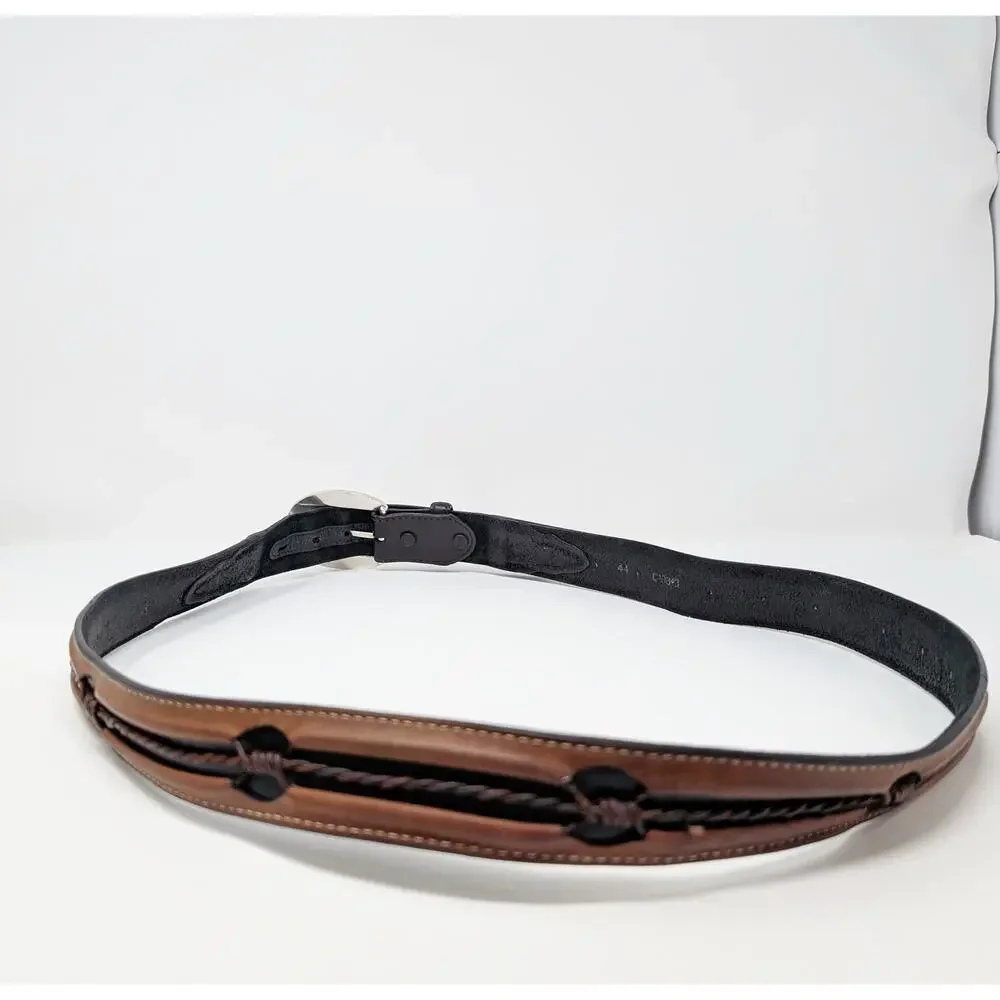 Justin Belt Aged Bark Fenced In Brown Black Leather Western C10813 Men's Size 44